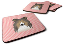 Load image into Gallery viewer, Checkerboard Pink Sheltie Coasters - Set of 4 Lightweight Foam, Absorbent Drink Coasters BB1242FC