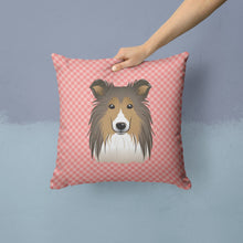 Load image into Gallery viewer, Checkerboard Pink Sheltie Canvas Throw Pillow - 14x14 Decorative Pillow – Art for Your Home &amp; Patio BB1242PW1414