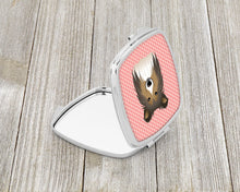Load image into Gallery viewer, Checkerboard Pink Sheltie Compact Mirror – Stylish Purse Mirror with Artistic Covers BB1242SCM