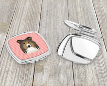 Load image into Gallery viewer, Checkerboard Pink Sheltie Compact Mirror – Stylish Purse Mirror with Artistic Covers BB1242SCM