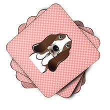 Load image into Gallery viewer, Checkerboard Pink Basset Hound Coasters - Set of 4 Lightweight Foam, Absorbent Drink Coasters BB1243FC