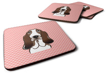 Load image into Gallery viewer, Checkerboard Pink Basset Hound Coasters - Set of 4 Lightweight Foam, Absorbent Drink Coasters BB1243FC