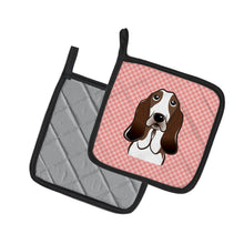 Load image into Gallery viewer, Checkerboard Pink Basset Hound Pot Holders - Set of 2 - Heat-Resistant Kitchen Essentials BB1243PTHD