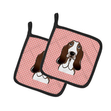 Load image into Gallery viewer, Checkerboard Pink Basset Hound Pot Holders - Set of 2 - Heat-Resistant Kitchen Essentials BB1243PTHD