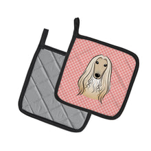 Load image into Gallery viewer, Checkerboard Pink Afghan Hound Pot Holders - Set of 2 - Heat-Resistant Kitchen Essentials BB1244PTHD