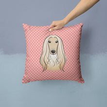 Load image into Gallery viewer, Checkerboard Pink Afghan Hound Canvas Throw Pillow - 14x14 Decorative Pillow – Art for Your Home &amp; Patio BB1244PW1414