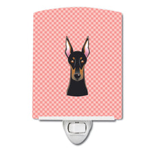 Load image into Gallery viewer, Checkerboard Pink Doberman Ceramic Night Light BB1245CNL