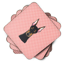 Load image into Gallery viewer, Checkerboard Pink Doberman Coasters - Set of 4 Lightweight Foam, Absorbent Drink Coasters BB1245FC