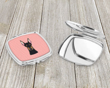 Load image into Gallery viewer, Checkerboard Pink Doberman Compact Mirror – Stylish Purse Mirror with Artistic Covers BB1245SCM