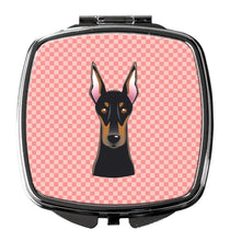 Load image into Gallery viewer, Checkerboard Pink Doberman Compact Mirror – Stylish Purse Mirror with Artistic Covers BB1245SCM