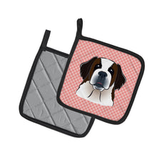 Load image into Gallery viewer, Checkerboard Pink Saint Bernard Pot Holders - Set of 2 - Heat-Resistant Kitchen Essentials BB1246PTHD