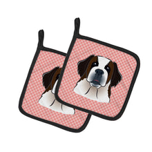 Load image into Gallery viewer, Checkerboard Pink Saint Bernard Pot Holders - Set of 2 - Heat-Resistant Kitchen Essentials BB1246PTHD