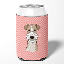 Load image into Gallery viewer, Checkerboard Pink Wire Haired Fox Terrier Can or Bottle Hugger BB1247CC