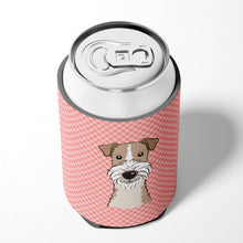 Load image into Gallery viewer, Checkerboard Pink Wire Haired Fox Terrier Can or Bottle Hugger BB1247CC