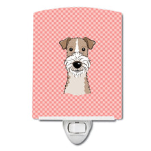 Load image into Gallery viewer, Checkerboard Pink Wire Haired Fox Terrier Ceramic Night Light BB1247CNL