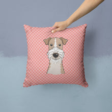 Load image into Gallery viewer, Checkerboard Pink Wire Haired Fox Terrier Canvas Throw Pillow - 14x14 Decorative Pillow – Art for Your Home &amp; Patio BB1247PW1414