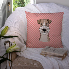 Load image into Gallery viewer, Checkerboard Pink Wire Haired Fox Terrier Canvas Throw Pillow - 14x14 Decorative Pillow – Art for Your Home &amp; Patio BB1247PW1414