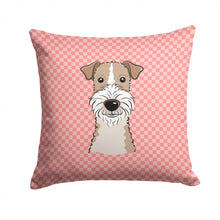 Load image into Gallery viewer, Checkerboard Pink Wire Haired Fox Terrier Canvas Throw Pillow - 14x14 Decorative Pillow – Art for Your Home &amp; Patio BB1247PW1414