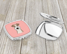 Load image into Gallery viewer, Checkerboard Pink Wire Haired Fox Terrier Compact Mirror – Stylish Purse Mirror with Artistic Covers BB1247SCM