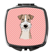 Load image into Gallery viewer, Checkerboard Pink Wire Haired Fox Terrier Compact Mirror – Stylish Purse Mirror with Artistic Covers BB1247SCM