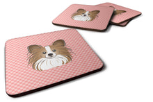 Load image into Gallery viewer, Checkerboard Pink Papillon Coasters - Set of 4 Lightweight Foam, Absorbent Drink Coasters BB1248FC