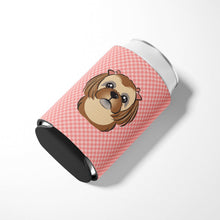 Load image into Gallery viewer, Checkerboard Pink Chocolate Brown Shih Tzu Can or Bottle Hugger BB1249CC