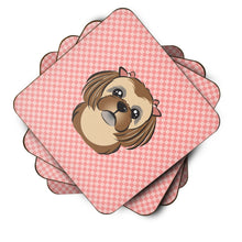 Load image into Gallery viewer, Checkerboard Pink Chocolate Brown Shih Tzu Coasters - Set of 4 Lightweight Foam, Absorbent Drink Coasters BB1249FC