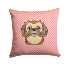 Load image into Gallery viewer, Checkerboard Pink Chocolate Brown Shih Tzu Canvas Throw Pillow - 14x14 Decorative Pillow – Art for Your Home &amp; Patio BB1249PW1414