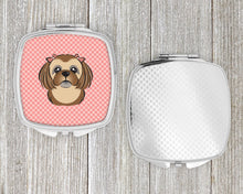 Load image into Gallery viewer, Checkerboard Pink Chocolate Brown Shih Tzu Compact Mirror – Stylish Purse Mirror with Artistic Covers BB1249SCM