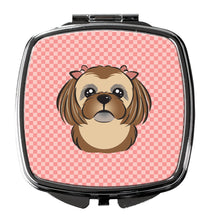 Load image into Gallery viewer, Checkerboard Pink Chocolate Brown Shih Tzu Compact Mirror – Stylish Purse Mirror with Artistic Covers BB1249SCM