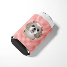 Load image into Gallery viewer, Checkerboard Pink Gray Silver Shih Tzu Can or Bottle Hugger BB1250CC