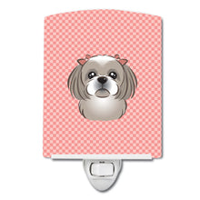 Load image into Gallery viewer, Checkerboard Pink Gray Silver Shih Tzu Ceramic Night Light BB1250CNL