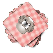 Load image into Gallery viewer, Checkerboard Pink Gray Silver Shih Tzu Coasters - Set of 4 Lightweight Foam, Absorbent Drink Coasters BB1250FC