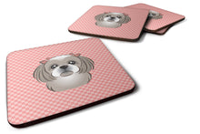 Load image into Gallery viewer, Checkerboard Pink Gray Silver Shih Tzu Coasters - Set of 4 Lightweight Foam, Absorbent Drink Coasters BB1250FC