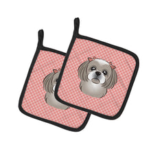 Load image into Gallery viewer, Checkerboard Pink Gray Silver Shih Tzu Pot Holders - Set of 2 - Heat-Resistant Kitchen Essentials BB1250PTHD