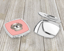 Load image into Gallery viewer, Checkerboard Pink Gray Silver Shih Tzu Compact Mirror – Stylish Purse Mirror with Artistic Covers BB1250SCM