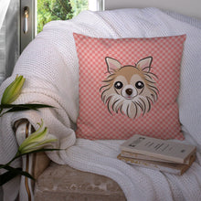 Load image into Gallery viewer, Checkerboard Pink Chihuahua Canvas Throw Pillow - 14x14 Decorative Pillow – Art for Your Home &amp; Patio BB1251PW1414