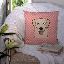 Load image into Gallery viewer, Checkerboard Pink Golden Retriever Canvas Throw Pillow - 14x14 Decorative Pillow – Art for Your Home &amp; Patio BB1252PW1414