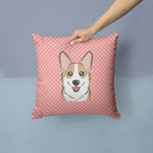 Load image into Gallery viewer, Checkerboard Pink Corgi Canvas Throw Pillow - 14x14 Decorative Pillow – Art for Your Home &amp; Patio BB1253PW1414