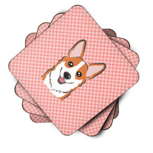 Load image into Gallery viewer, Checkerboard Pink Corgi Coasters - Set of 4 Lightweight Foam, Absorbent Drink Coasters BB1254FC