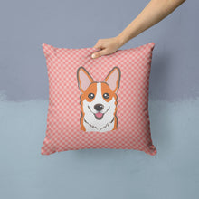 Load image into Gallery viewer, Checkerboard Pink Corgi Canvas Throw Pillow - 14x14 Decorative Pillow – Art for Your Home &amp; Patio BB1254PW1414