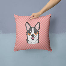 Load image into Gallery viewer, Checkerboard Pink Corgi Canvas Throw Pillow - 14x14 Decorative Pillow – Art for Your Home &amp; Patio BB1255PW1414