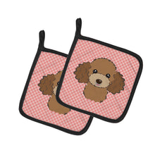 Load image into Gallery viewer, Checkerboard Pink Chocolate Brown Poodle Pot Holders - Set of 2 - Heat-Resistant Kitchen Essentials BB1256PTHD