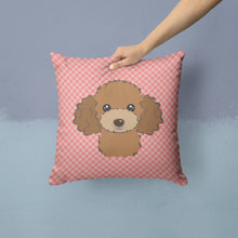 Load image into Gallery viewer, Checkerboard Pink Chocolate Brown Poodle Canvas Throw Pillow - 14x14 Decorative Pillow – Art for Your Home &amp; Patio BB1256PW1414