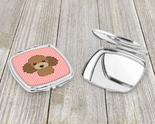Load image into Gallery viewer, Checkerboard Pink Chocolate Brown Poodle Compact Mirror – Stylish Purse Mirror with Artistic Covers BB1256SCM