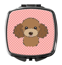 Load image into Gallery viewer, Checkerboard Pink Chocolate Brown Poodle Compact Mirror – Stylish Purse Mirror with Artistic Covers BB1256SCM