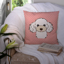 Load image into Gallery viewer, Checkerboard Pink White Poodle Canvas Throw Pillow - 14x14 Decorative Pillow – Art for Your Home &amp; Patio BB1257PW1414