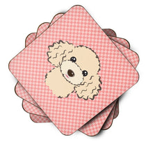 Load image into Gallery viewer, Checkerboard Pink Buff Poodle Coasters - Set of 4 Lightweight Foam, Absorbent Drink Coasters BB1258FC