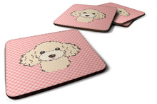 Load image into Gallery viewer, Checkerboard Pink Buff Poodle Coasters - Set of 4 Lightweight Foam, Absorbent Drink Coasters BB1258FC