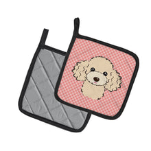 Load image into Gallery viewer, Checkerboard Pink Buff Poodle Pot Holders - Set of 2 - Heat-Resistant Kitchen Essentials BB1258PTHD